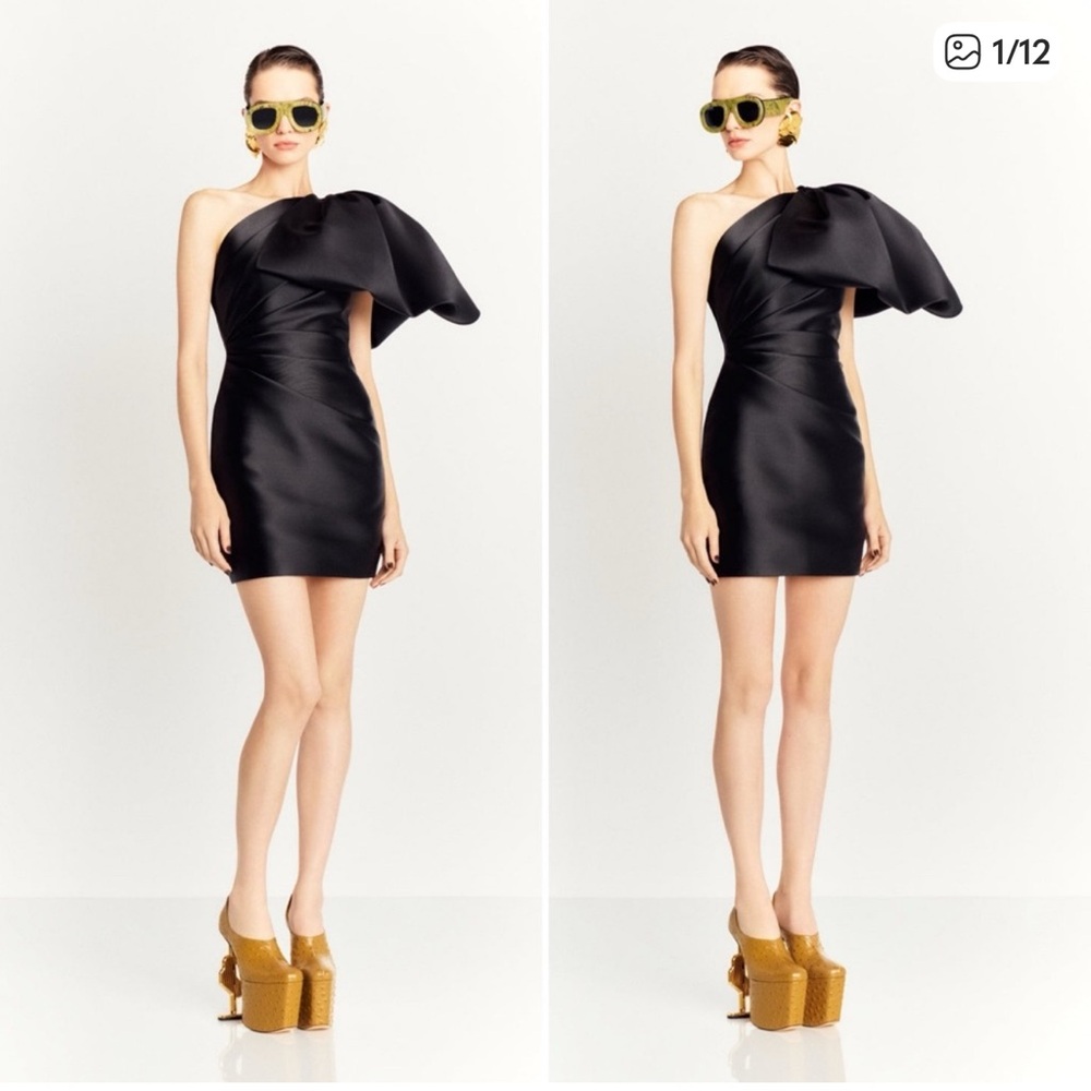 NWT SOLACE LONDON Marcela one-shoulder ruched faille black mini dress us Size 6